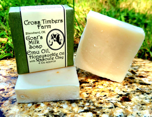 Emu Oil, Honeysuckle and Rasoule Clay Goats Milk Soap 4oz
