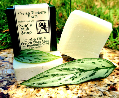Jojoba Oil and French Clary Sage Essential Oil with Bentonite Clay Goats Milk Soap 4oz