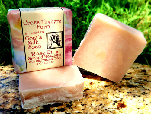 Rose Oil and Rosehips with Red Moroccan Clay Goats Milk Soap 4oz